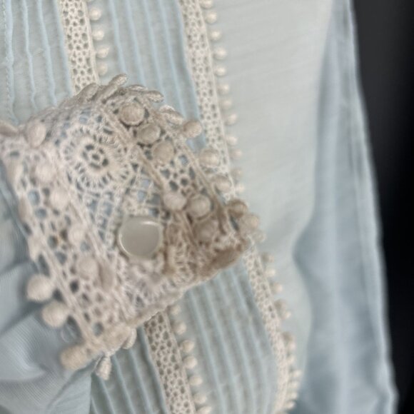 L'Aiglon Laiglon Dress Blue Sz 16 Lace Trim Shirtmaker Dress Cottagecore Vintage - Picture 4 of 9